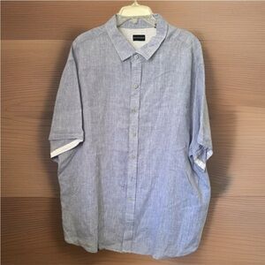 Rochester 100% Linen Men’s Button Front Collared Short Sleeves Shirt|Blue ~3X